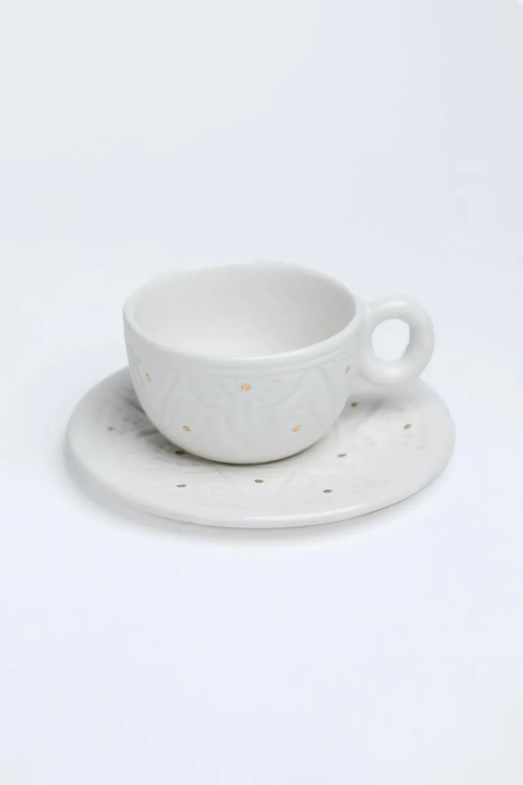 Tasse en céramique marocaine avec bourrelet et soucoupe assortie