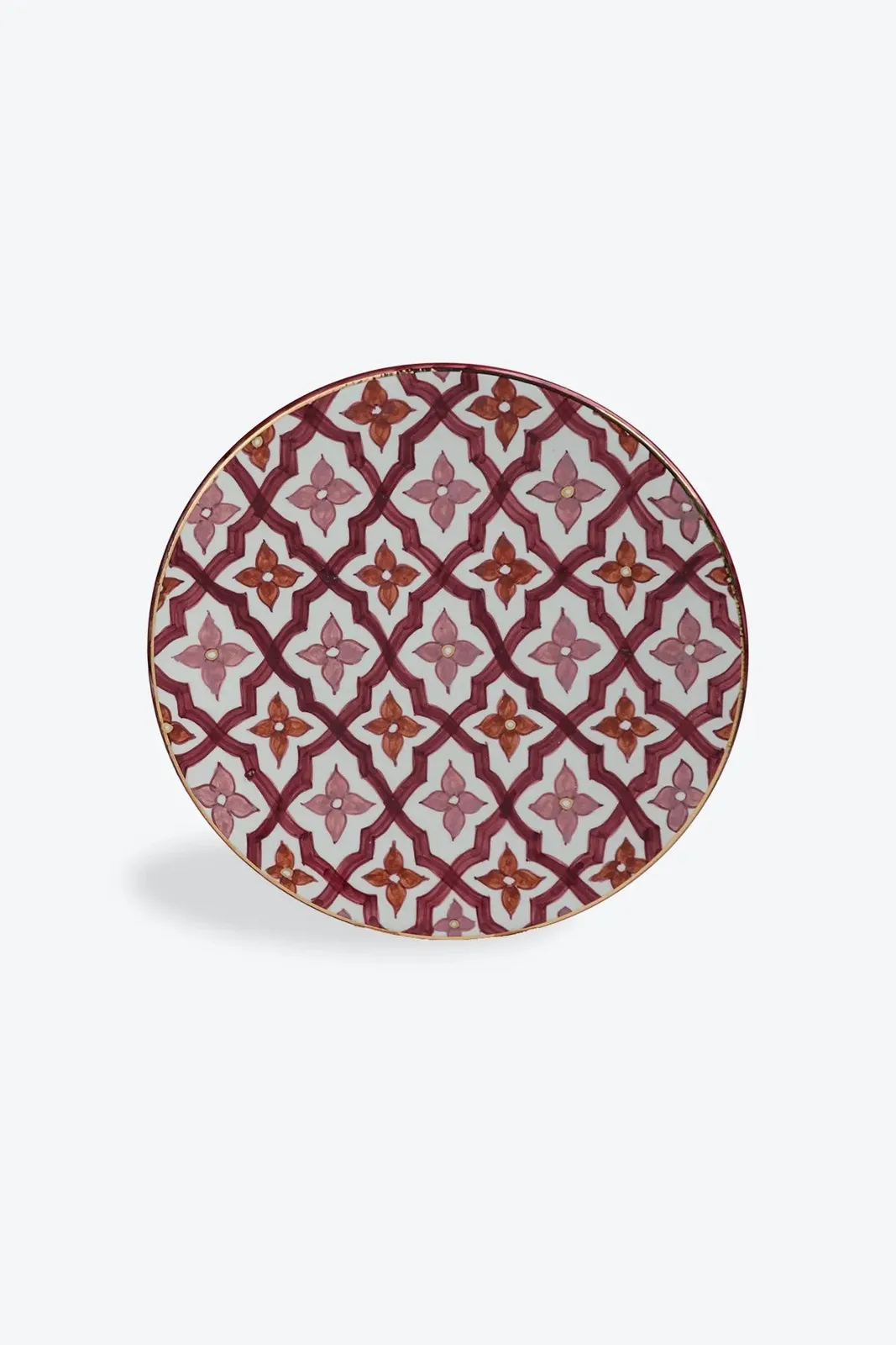 Grande assiette plate artisanale en céramique colorée avec motifs traditionnels