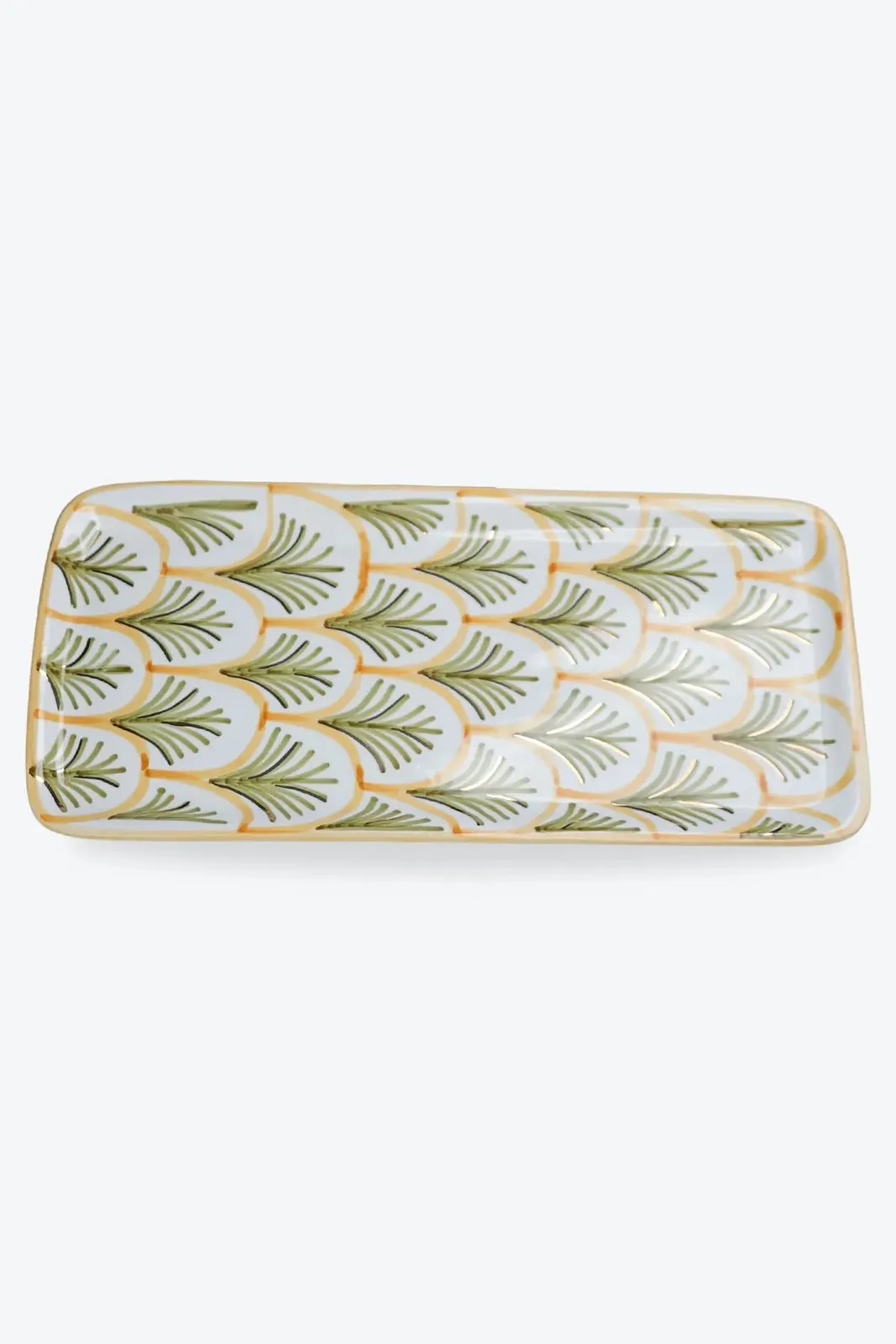 Plateau long rectangulaire en céramique artisanale marocaine décoré doré