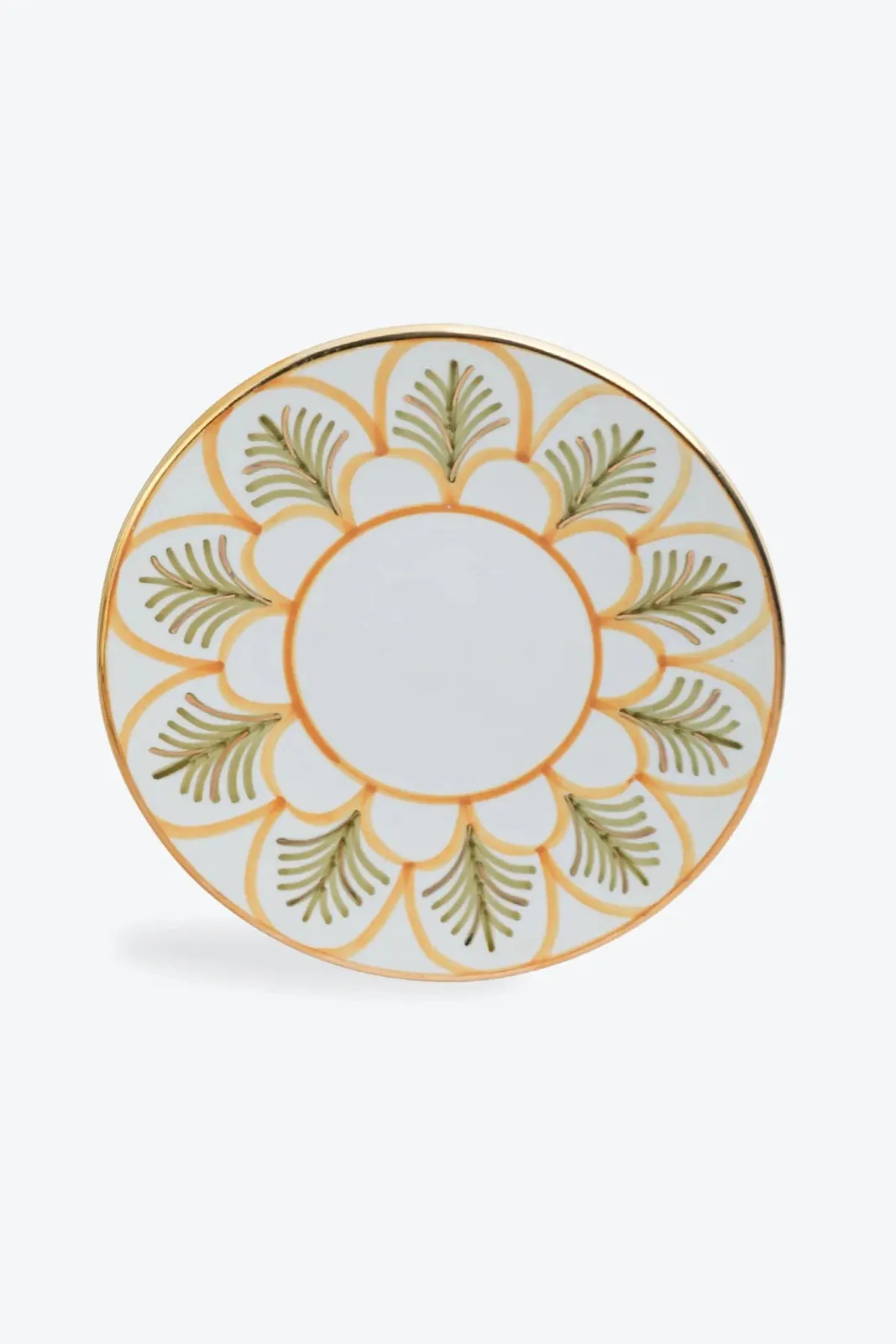 Assiette plate moyenne en céramique artisanale avec décor peint et liseré or