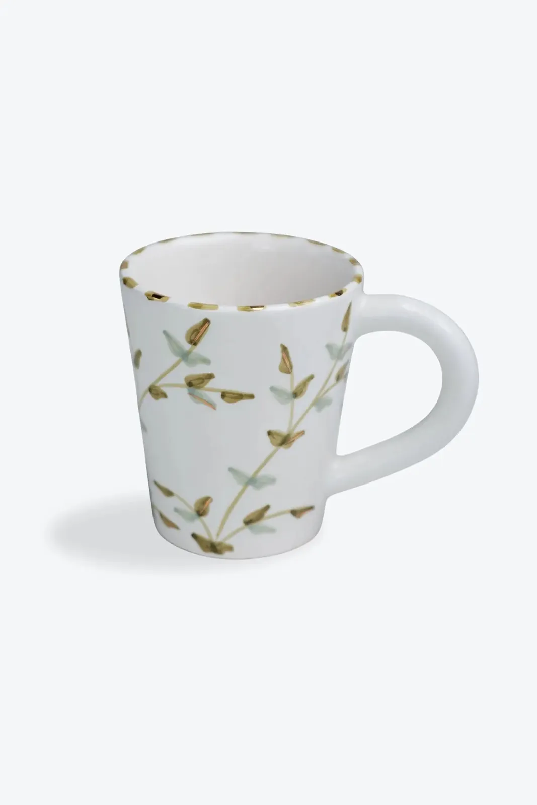 Grand mug en céramique artisanale marocaine avec décoration feuilles dorées