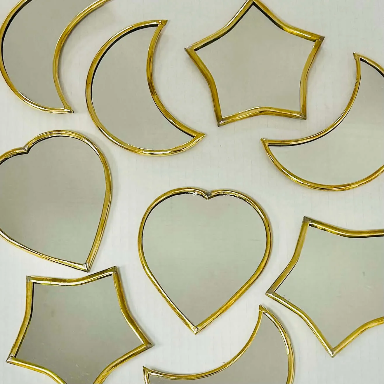 Mini miroir marocain en laiton en forme de cœur, lune ou étoile