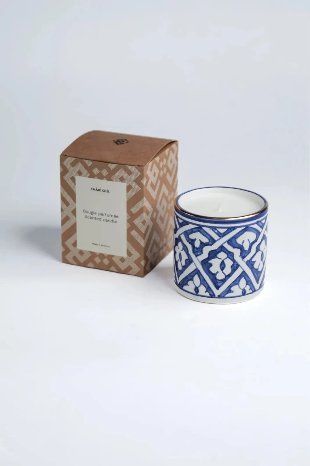 Bougie parfumée artisanale fleur d'oranger avec détails dorés