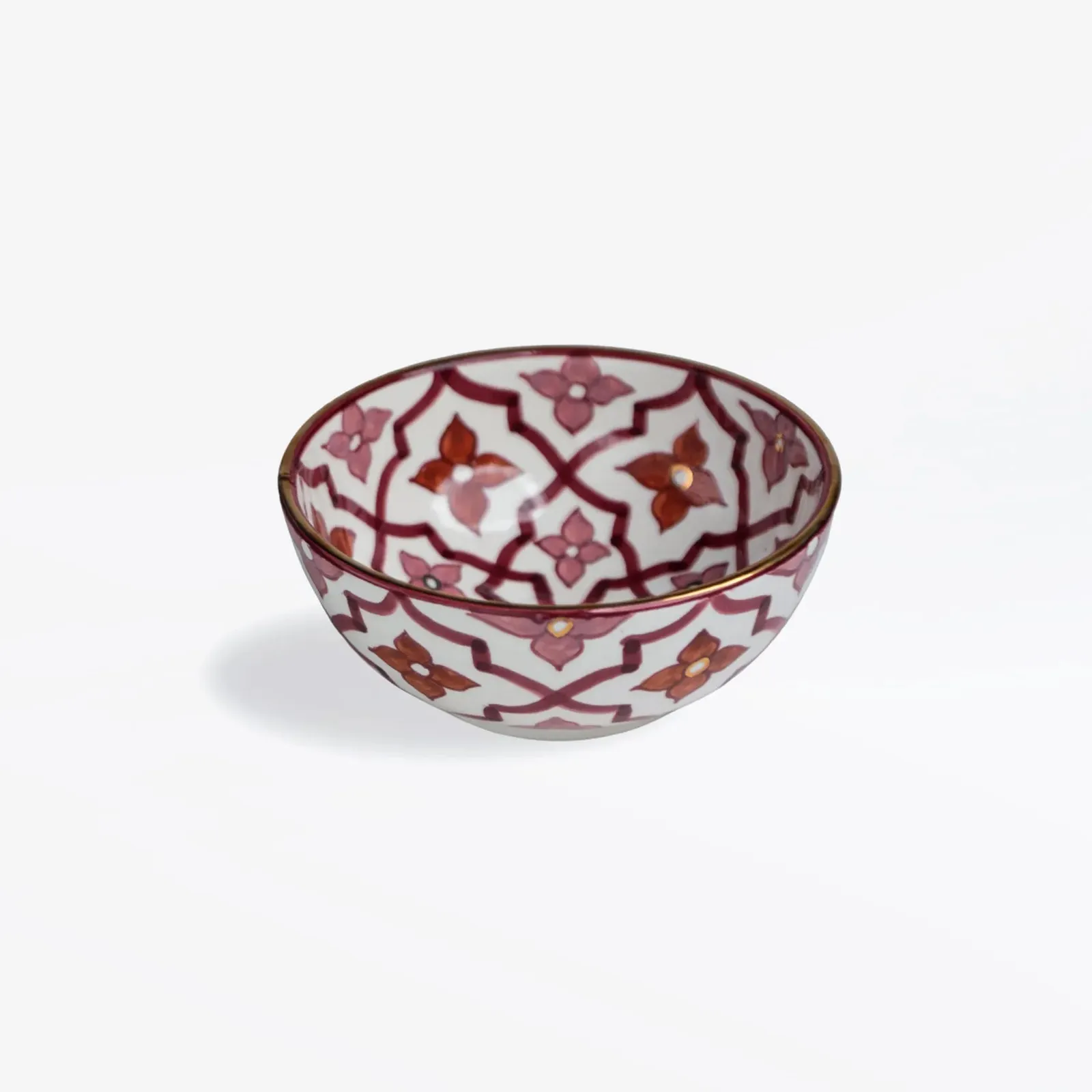 Petit bol bas en céramique artisanale marocaine, couleur or subtil.