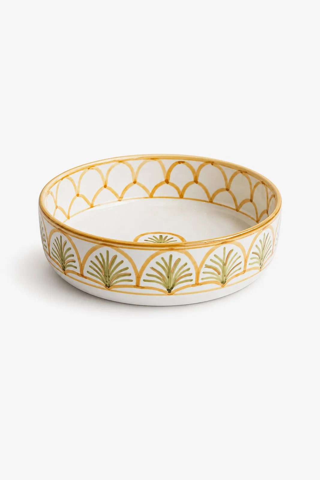 Plat de service droit en céramique artisanale marocaine avec motifs dorés