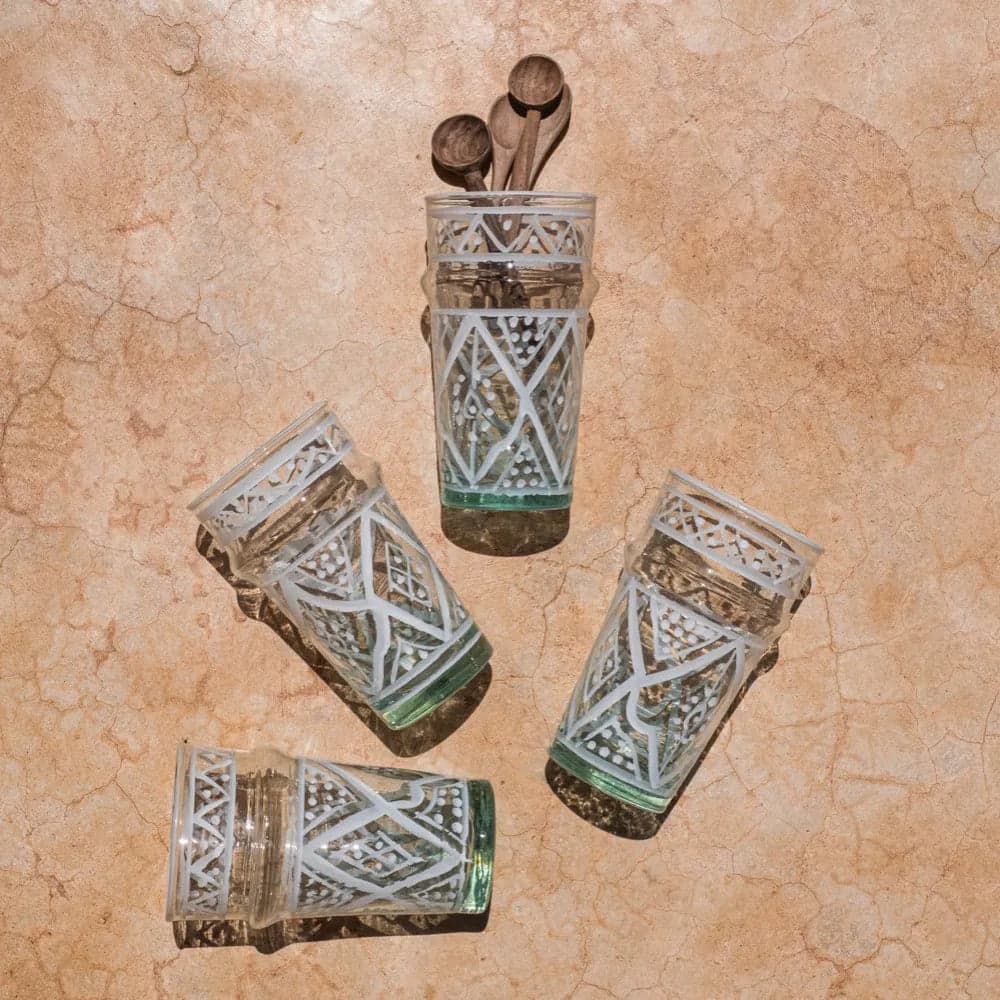 Lot de 6 grands verres beldi en verre recyclé décoré