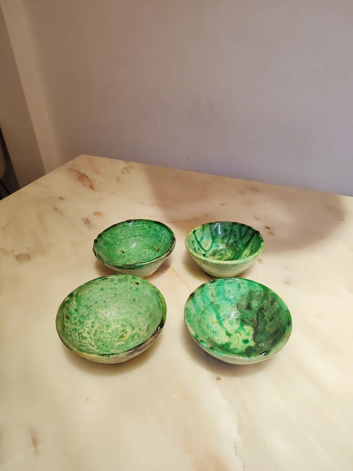 Set de 4 bols en poterie artisanale verte de Tamegroute