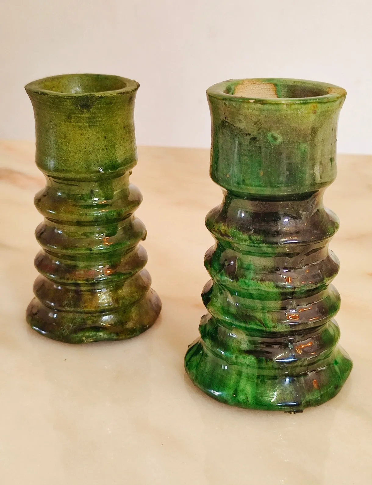 Bougeoir en céramique artisanale verte de Tamegroute, Maroc