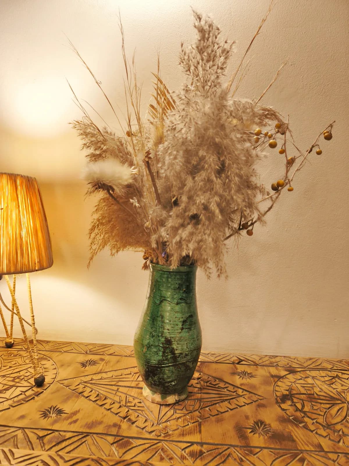 Vase en poterie verte Tamegroute fait main au Maroc