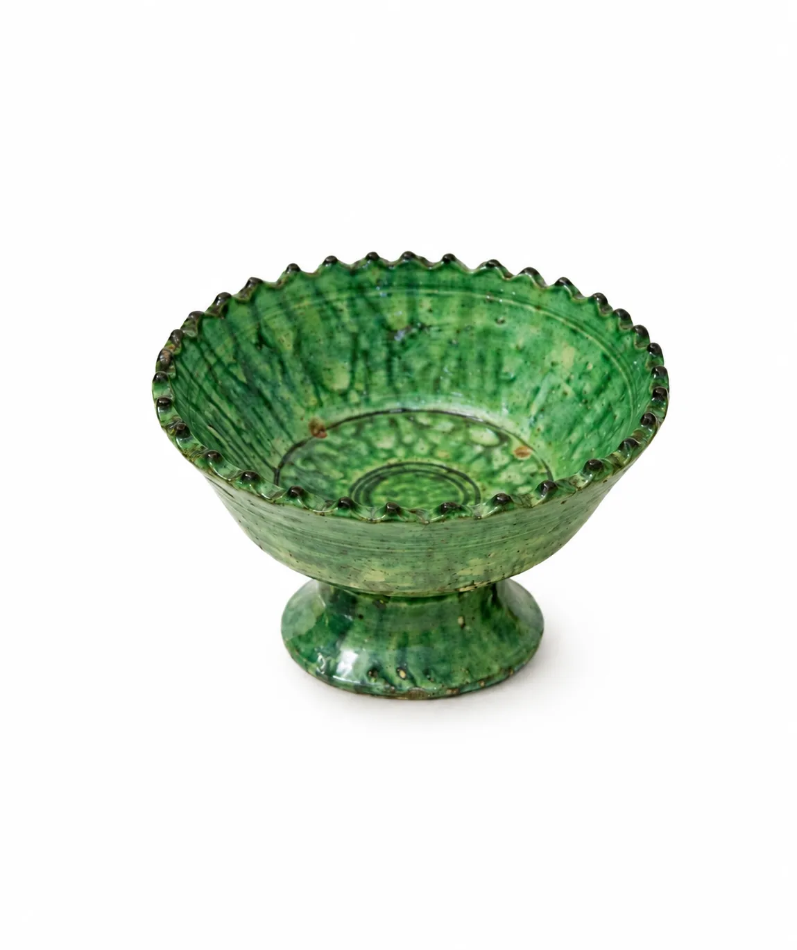 Bol sur pied en céramique verte artisanale de Tamegroute