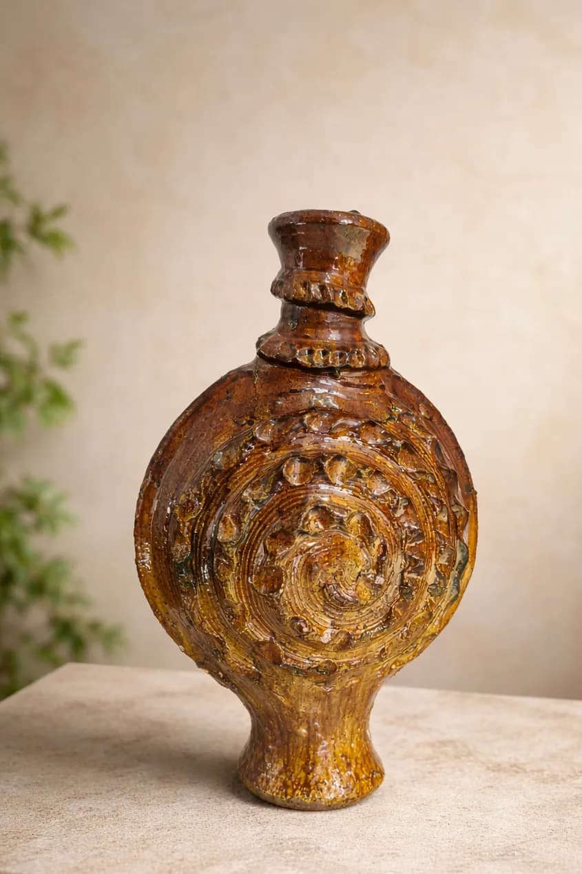 Bougeoir Rabouz Tamegroute artisanal en céramique or et noir