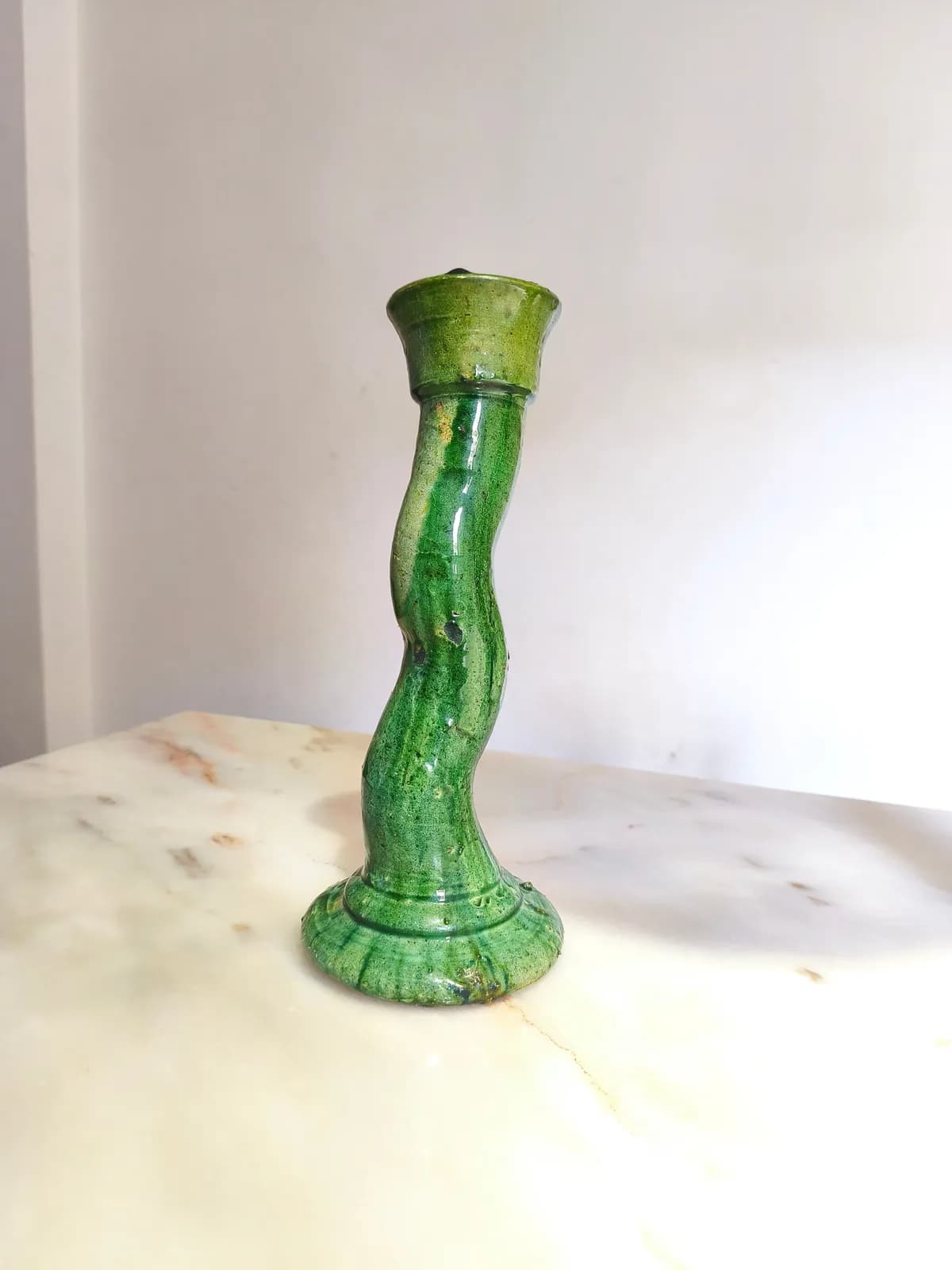 Bougeoir en céramique verte artisanale de Tamegroute, 35 cm de hauteur