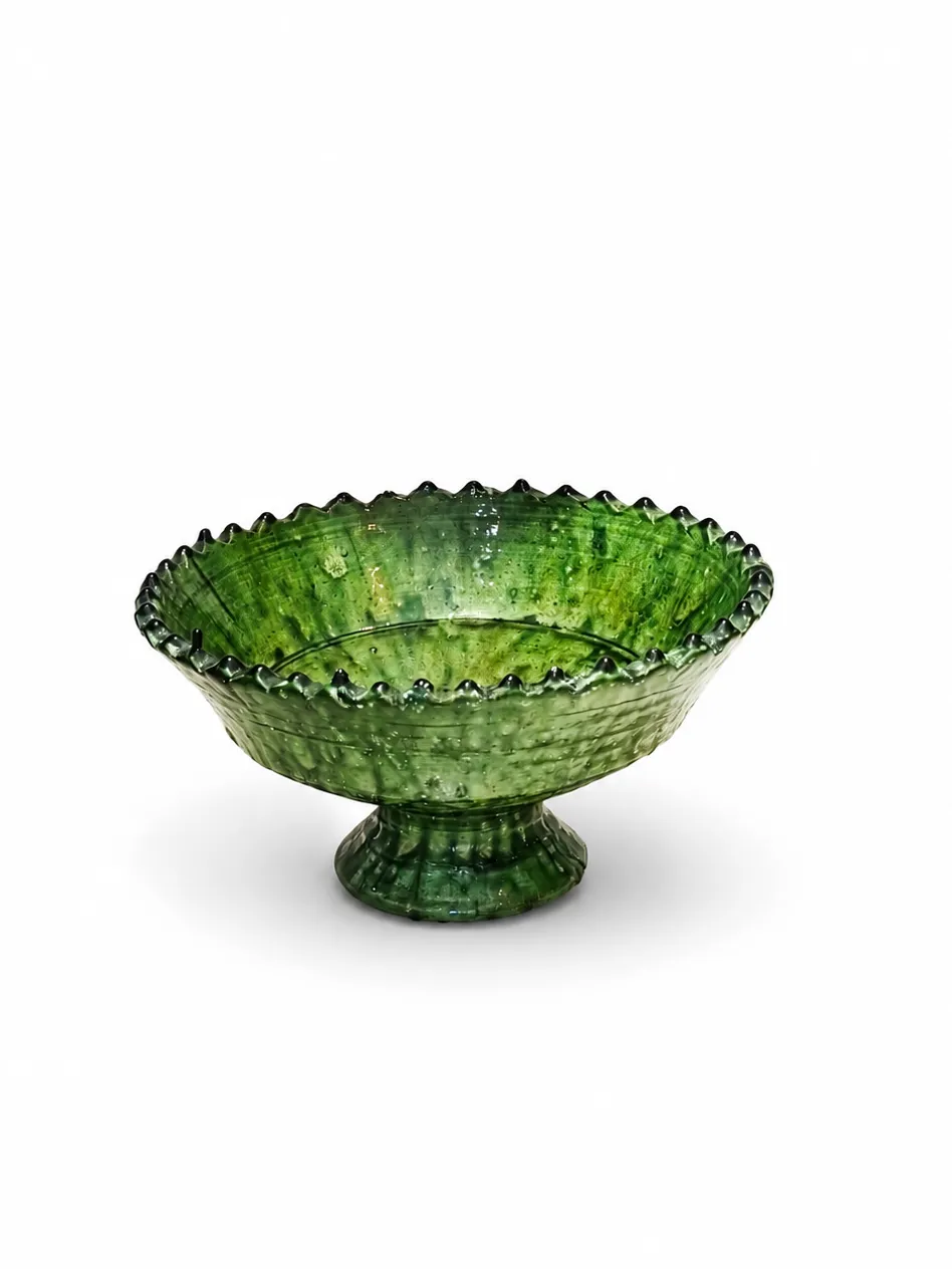 Bol céramique verte sur pied, style Tamegroute, 20 cm