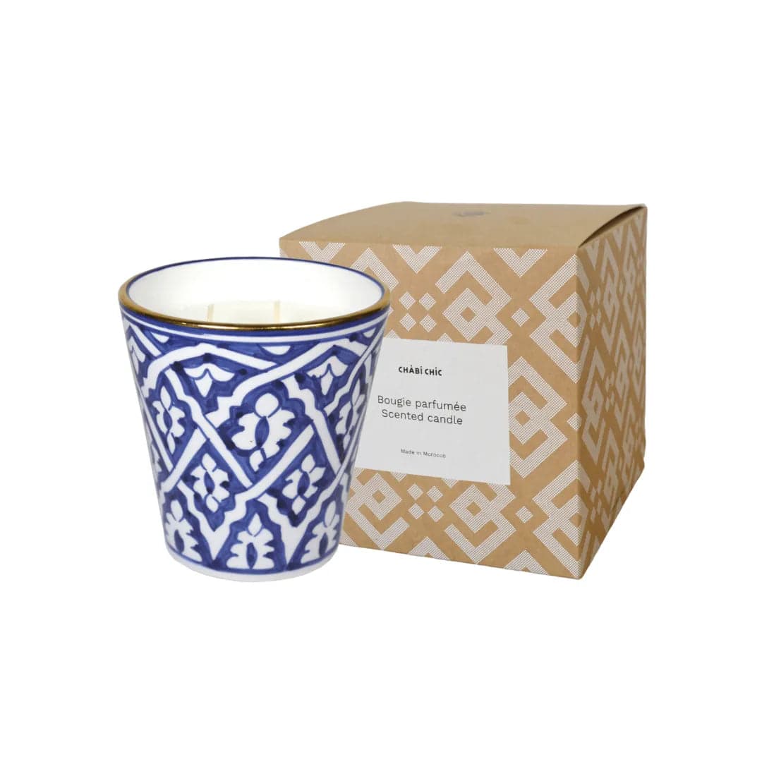 Grande bougie conique parfum fleur d'oranger en cire naturelle, artisanale marocaine